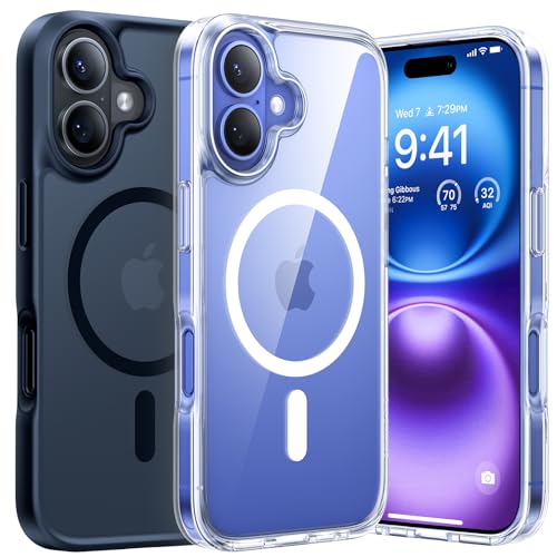 Image of TORRAS Stronger Magnetic Shockproof for iPhone 16 Case, Fit for MagSafe, Never Yellow, 4X Military Grade Drop Protection, Protective Hard Back Plastic Slim Phone Case for iPhone 16 6.1 inch, Clear