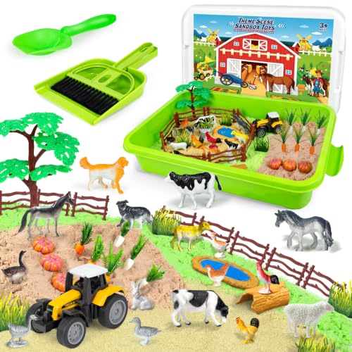59 Pcs Farm Sensory Bin Sensory Bins Farm Toys for Kids 3-5 6 7 Sand Toys