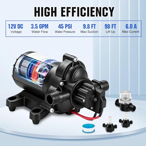 Image of ECO-WORTHY RV Fresh Water Pump 12V DC 3.5GPM 45PSI with Pressure Switch, 12Volt Self Priming Water Pressure Diaphragm Pump On demand for RV Yacht Camper Sprayer Food Truck Black