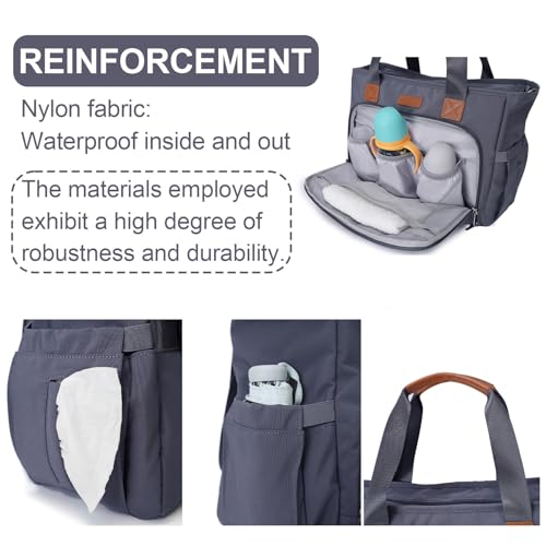 Image of FHELAD Diaper Bag Tote for Women, Baby Diaper Bag 16L (Dark Gray) | 5 Insulated Pockets, Stroller Clip, 15.6 Inch Laptop Compartment, Detachable Shoulder Strap