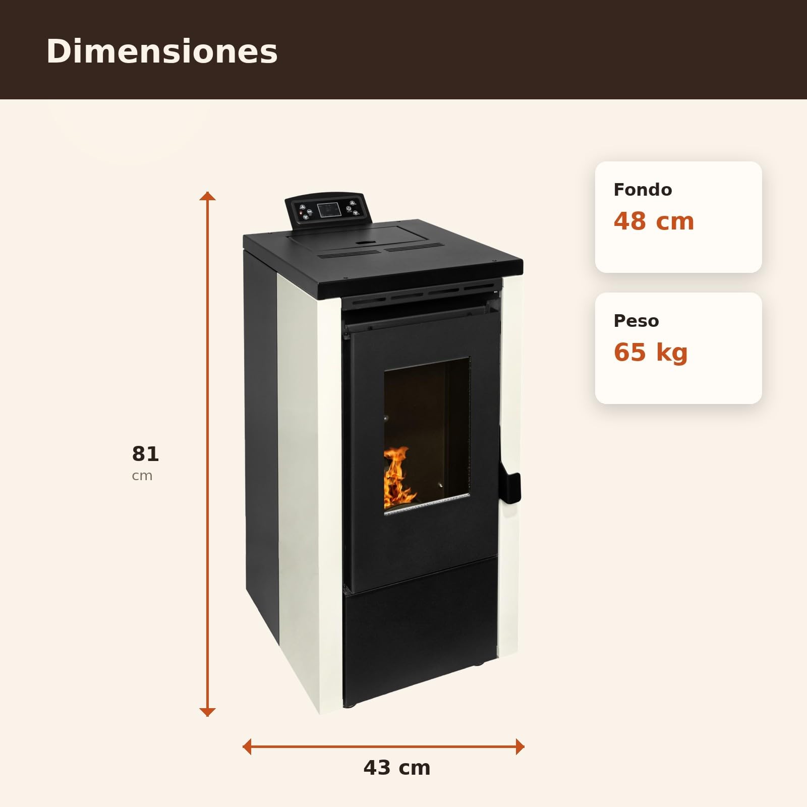 EIDER BIOMASA Estufa de Pellets ELITE 7 – 7,1 kW – Compacta – Rendimiento 94% – Hasta 175 m³ – Tolva 13 kg – Programable WiFi y Mando – Encendido Rápido – Clase A++