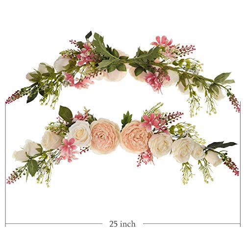Lvydec Artificial Peony Flower Swag, 25 Inch Decorative Swag with Champagne Peony White Rose and Green Leaves for Wedding Arch Front Door Wall Decor Lvydec Artificial Peony Flower Swag, 25 Inch Decorative Swag with Champagne Peony White Rose and Green Leaves for Wedding Arch Front Door Wall Decor