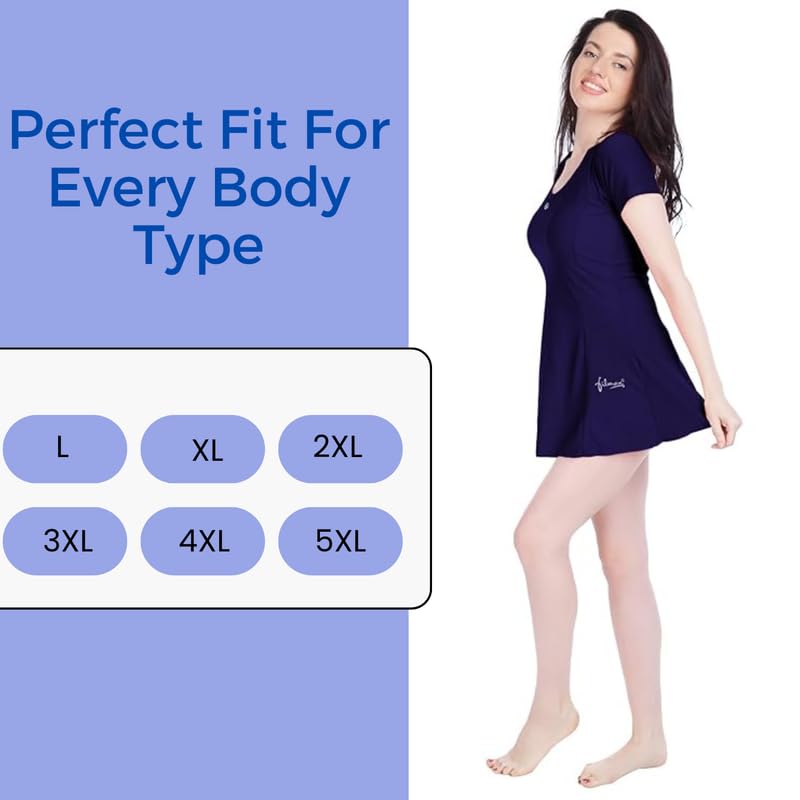 FILMAX® Originals Swimming Costume for Women's One-Piece Beach Wear with Sleeve & Boy Leg Jammer (Navy Blue_5XL) 1