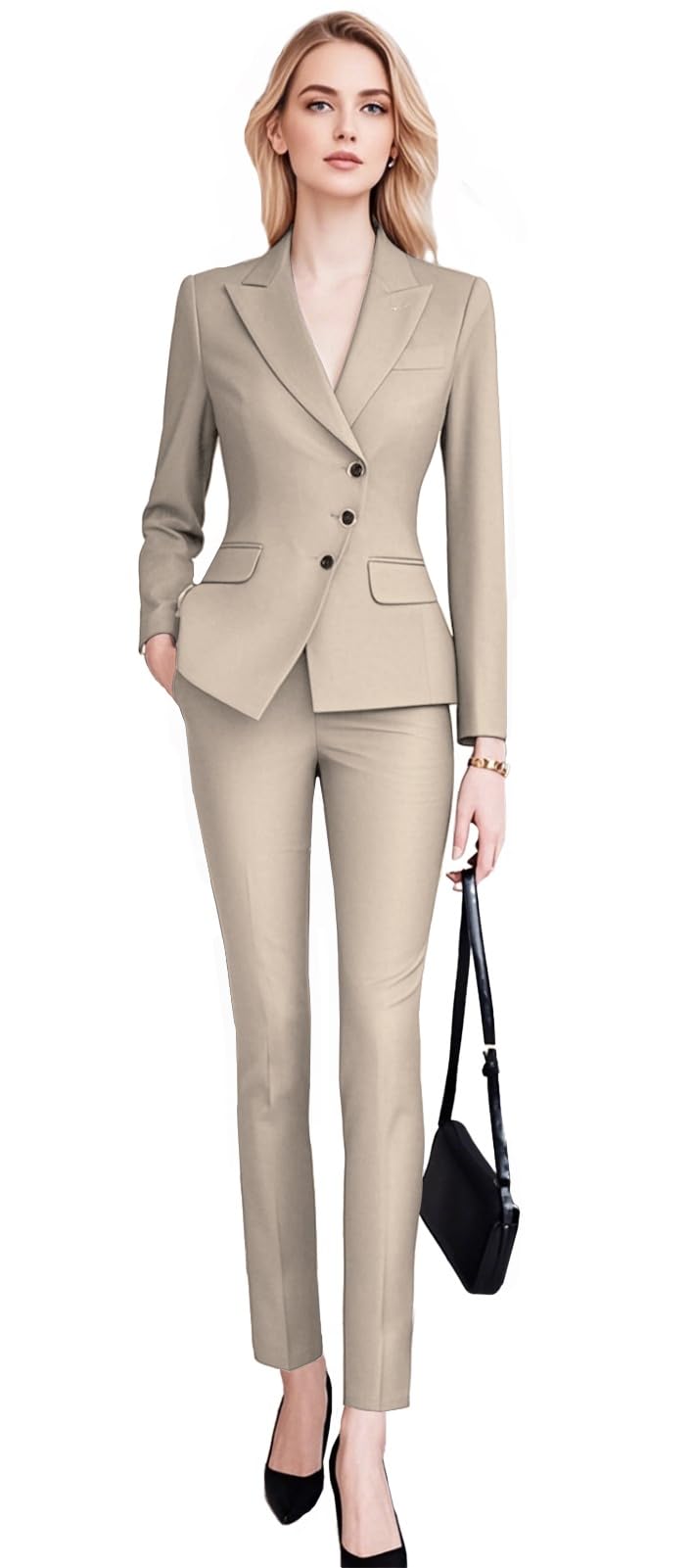 Womens 2 Piece Suit Slant Button Professional Blazer Pantsuits Set Office Casual Outfits