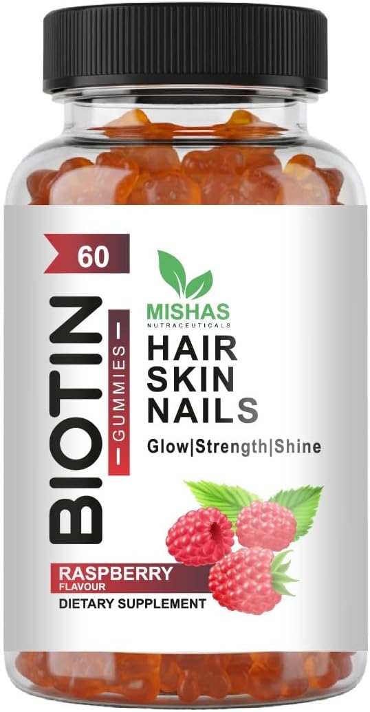 Mishas Nutraceuticals Hair Skin & Nails Gummies - Supports Healthy Hair - Vegan biotin Vitamins for Women & Men Supports Faster Hair Growth, Stronger Nails, Healthy Skin, Extra Strength 60 Counts