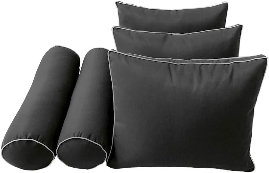 Prolinemax Style 3 - Mattress & Pillow Bolster Cushion for Outdoor Indoor Daybed Porch Swing Bed Contrast Trim Twin Size AD003 | Covers ONLY |
