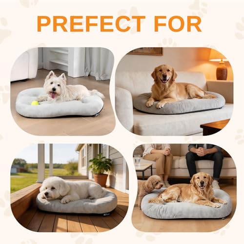 Image of Washable Oval Dog Bed for Small Dogs,High-Resilience,Light Gray | Non-Slip Bottom Prevents Sliding,Soft Plush Short Fur,Machine Washable Cushion,Ideal for Crates & Small Spaces,23 inchx17 inchx2.8 inch