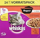 whiskas Katzenfutter Nassfutter Beutel 1+ Jahre Adult Klassische Auswahl in Gelee, 48 Beutel (2 x 24 x 85g)