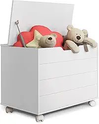 Baú Caixa Brinquedo Toy Mdf Com Tampa E Rodízios Branco Organização