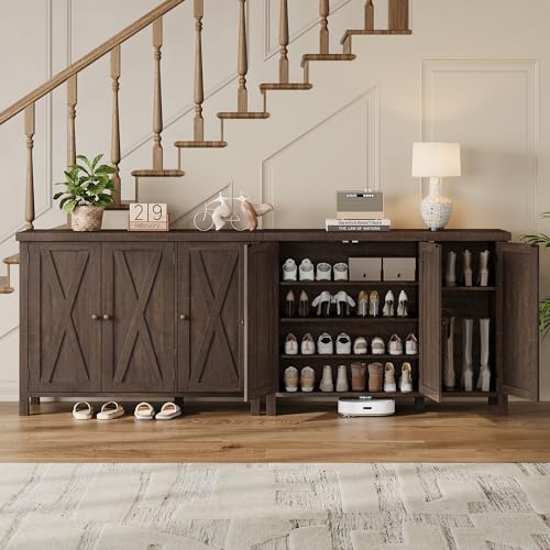 GarveeHome Shoe Cabinet with Doors, Farmhouse 35'' Shoe Storage Cabinet, 4-Tier Entryway Shoe Storage, Large Shoe Organizer Cabinet for Living Room Hallway, Dark Cherry