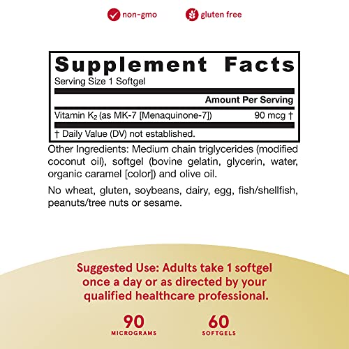 Jarrow Formulas Mk-7 90 Mcg - Superior Vitamin K Product For Building Strong Bones - Dietary Supplement Supports Heart & Cardiovascular Health - 60 Servings (Packaging May Vary) #TOP3