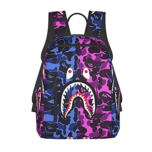 Bap-e pink blue camo shark face casual backpack bookbag hiking ou…
