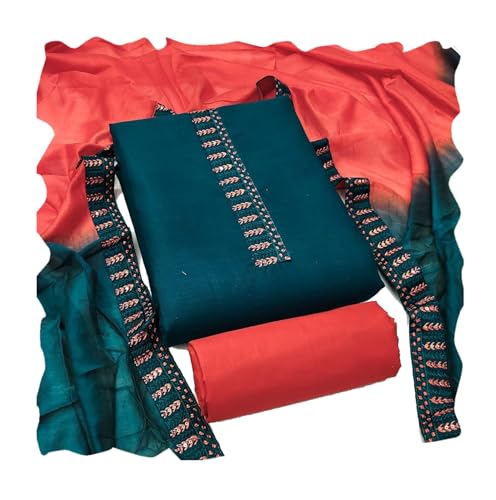 Image of HMP Fashion Womens Bombay Cotton Embroidery Tie Cotton Unstitch dress Material With Chanderi lace bordered Dupatta