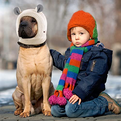 Image of Frienda Dog Ear Muffs Noise Protection, Neck 14.96 Inch Fits Medium Dogs, Knitted Calming Hood for Dogs, Fireworks Thunder Anxiety Relief, Fleece Inner Warm Beanie Hat(Beige)