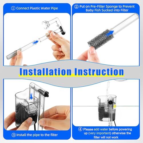 Image of AQUANEAT Aquarium Hang on HOB Power Filter 3 Gallon Rimless Small Fish Tank Filter 65GPH (Up to 3Gal)