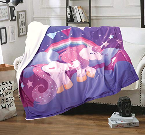 Kids Throw Blanket Girls Unicorn Blanket Cute Fleece Sherpa Blanket for Girls Super Soft Kids Fuzzy Plush Blanket Warm Cartoon Blanket for Couch Bed Girls Cute Unicorn Throw Gift (Purple 60