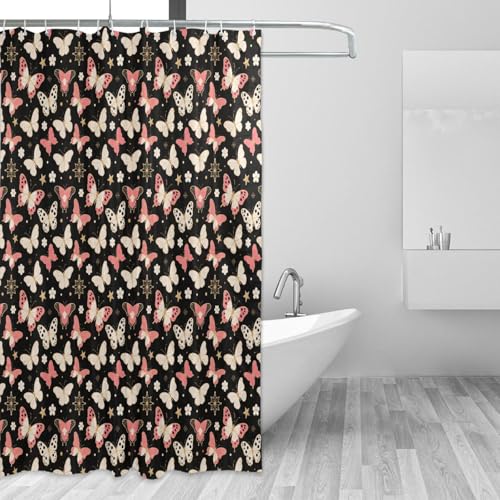 Rideau de douche papillon rose et doré en polyester 168x183 cm
