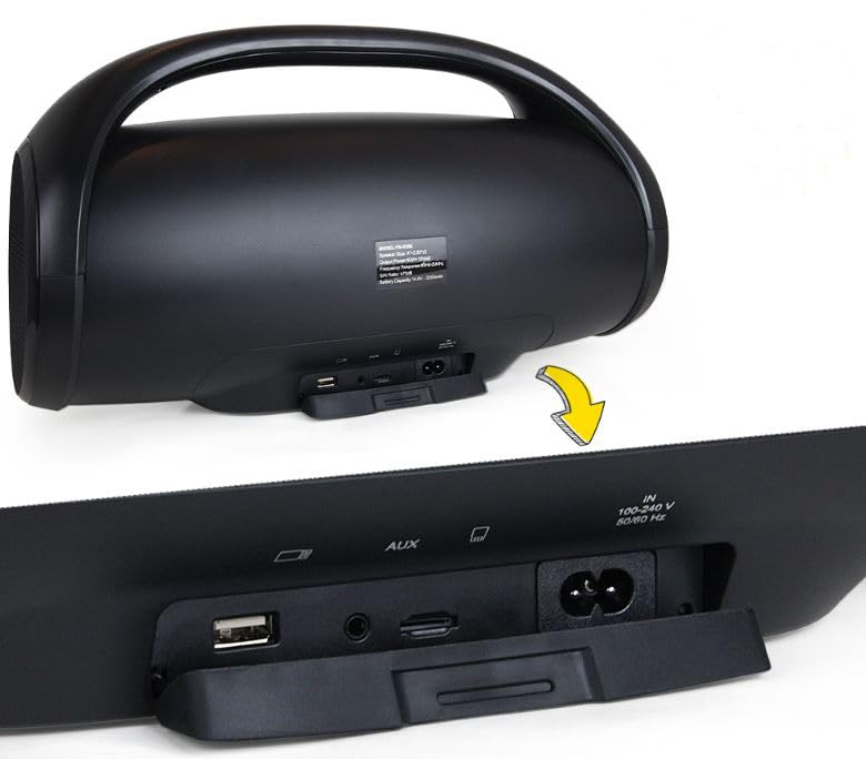 Rear view of FOL TWS R-206 speaker showing charging and input ports