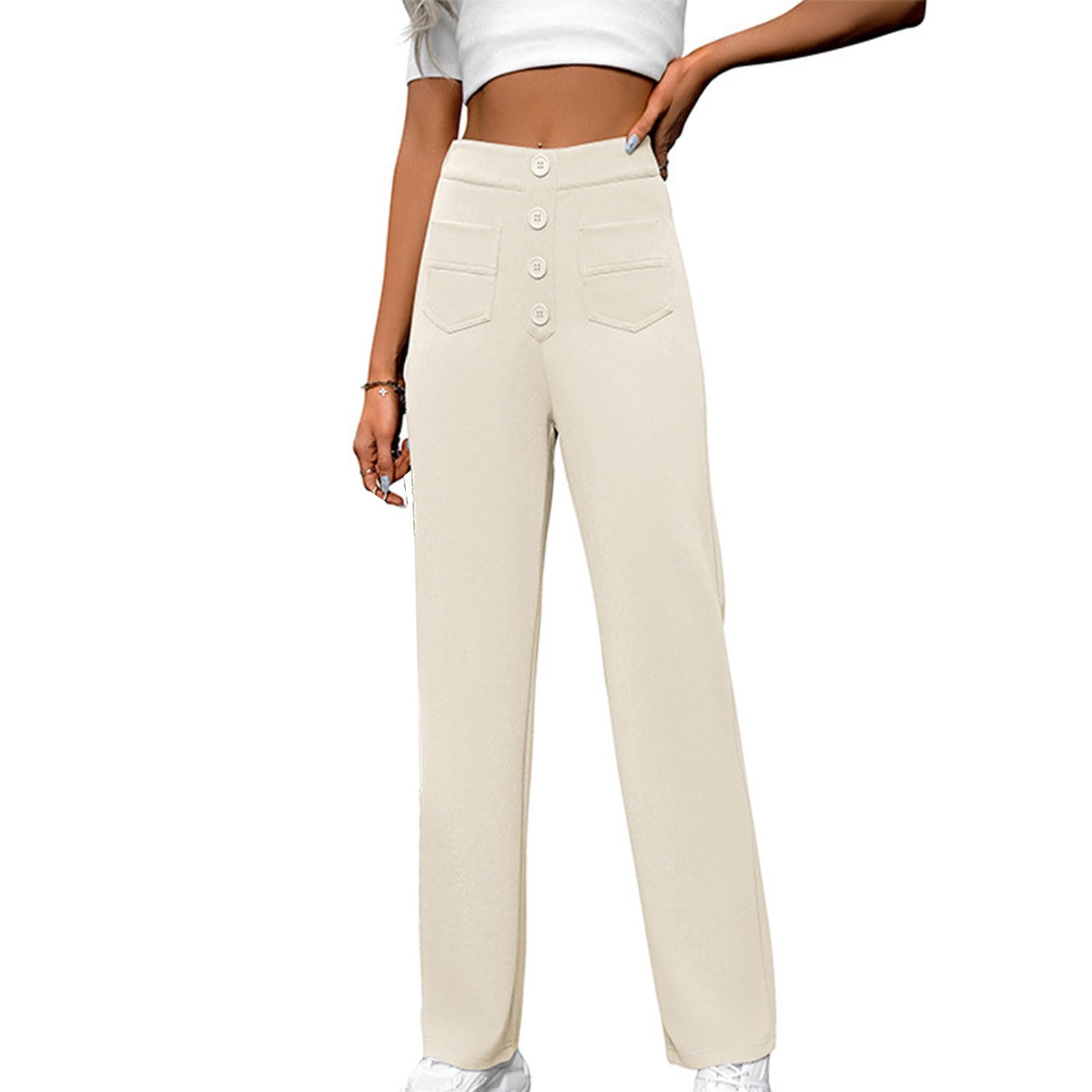 Wide Leg Dress Pants for Women High Waisted Button Down Straight Long Pants Business Casual Palazzo Pant with