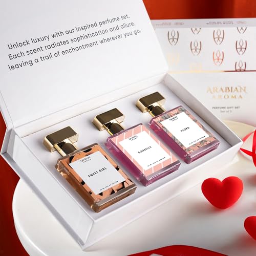 Image of Arabian Aroma Women Perfume Gift Set 30ML Each | Flora, Sweet Girl & Bombelle Eau De Parfum Combo | Long Lasting Floral & Sweet Fragrance