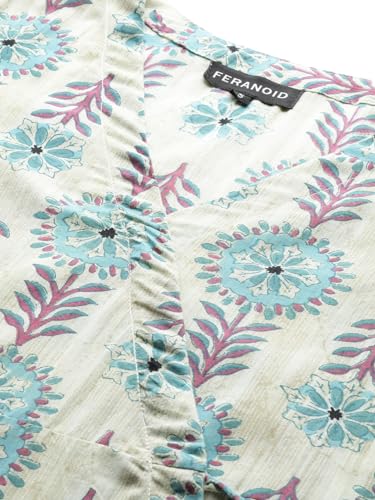 Image of feranoid Floral Print Angrakha 3 Sleeves Flared Kurti