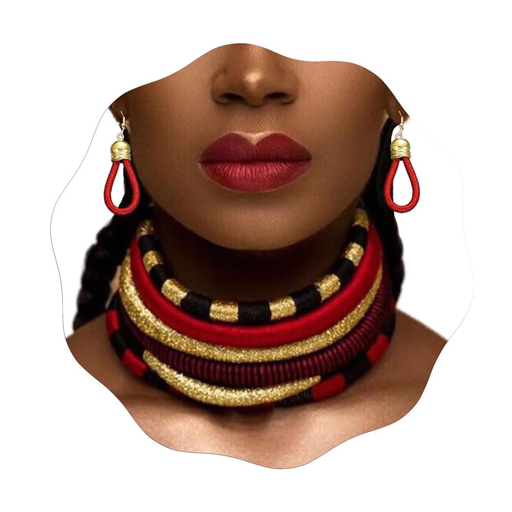 Barode African Jewelry Sets Choker Necklace Earrings Tribal Rope Statement Costume Accessories for Women
