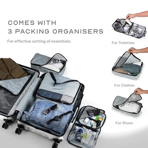 Image of THE ASSEMBLY Hard-Sided Cabin Luggage Lightweight 55 Cms-Premium Polycarbonate Spinner Trolley Bag For Flight Travel 20 Inches-Blue