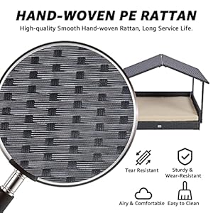 NATURAL EXPRESSIONS 2-in-1 Wicker Dog House,Elevated Dog Bed for Indoor/Outdoor with Removable Canopy,Large Dog House with Raised Pet Cot Cool, Breathable, Shade, waterrproof with Non-Slip Feet