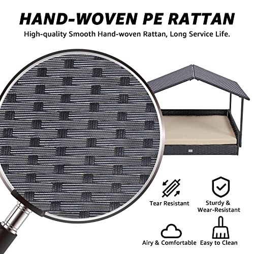 NATURAL EXPRESSIONS 2-in-1 Wicker Dog House,Elevated Dog Bed for Indoor/Outdoor with Removable Canopy,Large Dog House with Raised Pet Cot Cool, Breathable, Shade, waterrproof with Non-Slip Feet NATURAL EXPRESSIONS 2-in-1 Wicker Dog House,Elevated Dog Bed for Indoor/Outdoor with Removable Canopy,Large Dog House with Raised Pet Cot Cool, Breathable, Shade, waterrproof with Non-Slip Feet