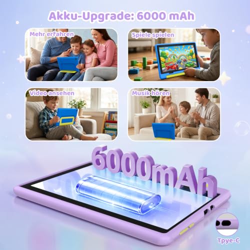 Laptok Kinder Tablet 10 Zoll, Android 16 Tablet für Kinder mit 24 GB RAM+64GB ROM(TF 1TB), Wi-Fi 6G, Widevine L1, 6000mAh… – Ansicht 4