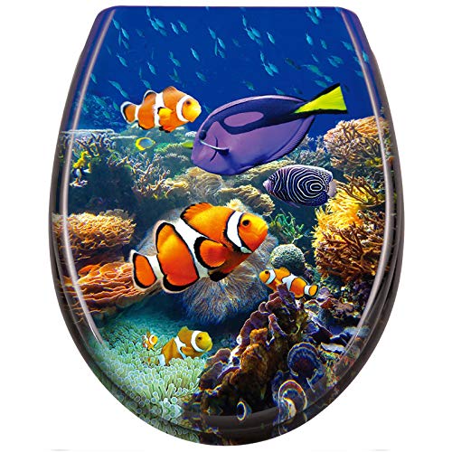 XMTECH Abattant de WC avec système d'abaissement automatique et fermeture progressive - Taille universelle - En plastique rigide - Poissons d'ornement d'eau douce