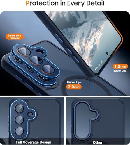 Image of Elzzi MagSafe Compatible Case for Samsung Galaxy A37 5G - Matte Shockproof Hybrid Protective Cover with Built-in Camera Lens Protection, Slim Anti-Fingerprint TPU+PC Back Case (Navy Blue)