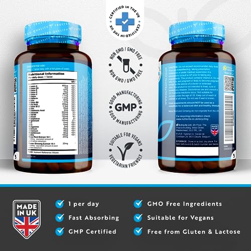 Men's Multivitamins and Minerals - 25 Essential Active Vitamins and Minerals with Added Maca Root and Panax Ginseng - 180 Vegan Tablets - No Synthetic Fillers or Binders - Made in The UK by Nutravita - Image 4