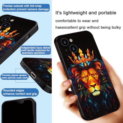 Printed with Lion for iPhone 13 case, Elegant Crowned Lion Design on Soft Silicone Protective Case - A Touch of Noble Grandeur and Exudes Royal Majesty (A2- Lions Animal)