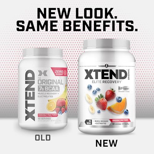 Image of Xtend Original BCAA Powder, 7g BCAAs and 2.5g L-Glutamine for Muscle Recovery Hydration and Lean Muscle, Sugar Free Intra and Post Workout Drink with Electrolytes, Knockout Fruit Punch, 90 Servings