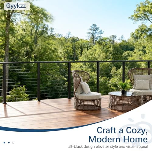 Image of 42 inch Swageless Black Cable Railing Post, T304 Stainless Steel Level Drilled Line Post for Deck Railing System, Upgraded Black Powder Coated Wire Metal Deck Post for Indoor Outdoor Porch Balcony