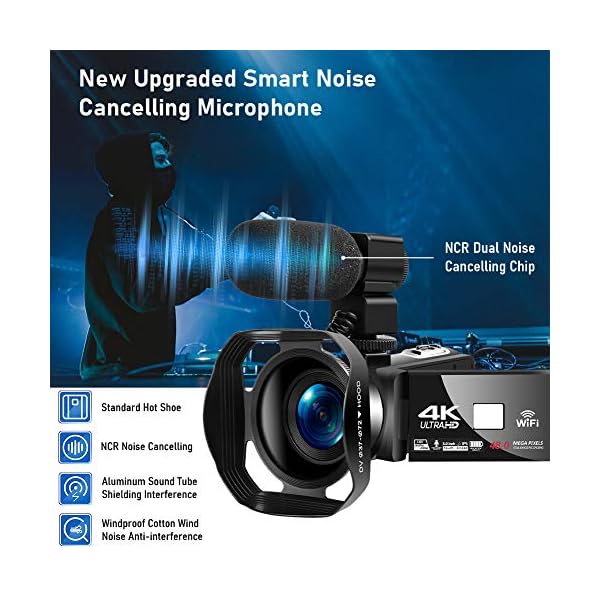 4K Videokamera WiFi Camcorder 48MP Vlogging Kamera 30FPS Digital Camcorder Infrarot Nachtsicht 3 Zoll Touchscreen… – Bild 4