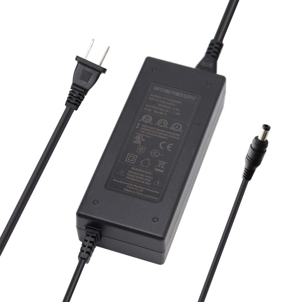 Eseegoo UL Listed Battery Charger Output 42V 2A for 10 Series 10S 36V Lithium Battery Pack, Li-ion Battery Charger DC 5.5 * 2.1 with 2.5mm tip for 36V 8Ah-20Ah Lithium Li-ion Battery Pack