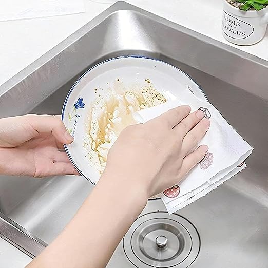 PRUVIA Non Woven Reusable and Washable Kitchen Printed Tissue Roll Non-stick Oil Absorbing Paper Roll Kitchen Tissue Special Paper Towel Wipe Paper Dish Cloth Cleaning Cloth pack of 1 2