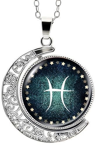 DEQIYIJI Witchy Zodiac Sign Gothic Moon Necklace for Women Trendy Jewelry Astrology Whimsigoth Statement Pendant Vintage Boho Accessories Alt Whimsical Birthday Gifts Pisces