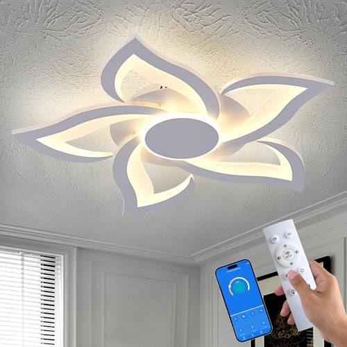 HuixuTe 24 Modern Geometric Ceiling Light Fixture White Dimmable 3 Colors LED Close to Ceiling Light Fixtures with Remote Low Profile Flush Mount Ceiling Light for Kitchen Living Room
