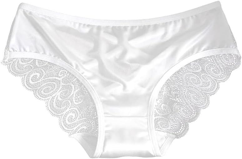 Women’s Lace Satin Panties Seamless Briefs Mid Waist Underwear