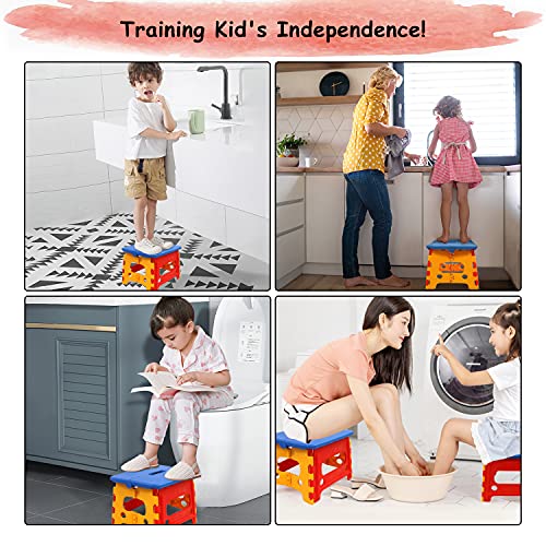 Kids Folding Step Stool For Toddlers Bathroom Sink – Safety Lock To Stable（1 Pack = Red+Blue） #TOP4