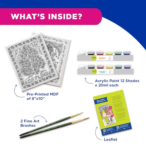 Fevicryl Art of India Pattachitra Kit, Acrylic Paints 12 Shades, 2 Round Brushes, 2 Pre-Designed Canvases, Ideal for Festive Gifting, Artists, Students (Image - 5)