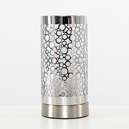 Modern Brushed Chrome Touch Dimmer Bedside Table Lamp with a Silver Chain Design Shade Modern Brushed Chrome Touch Dimmer Bedside Table Lamp with a Silver Chain Design Shade