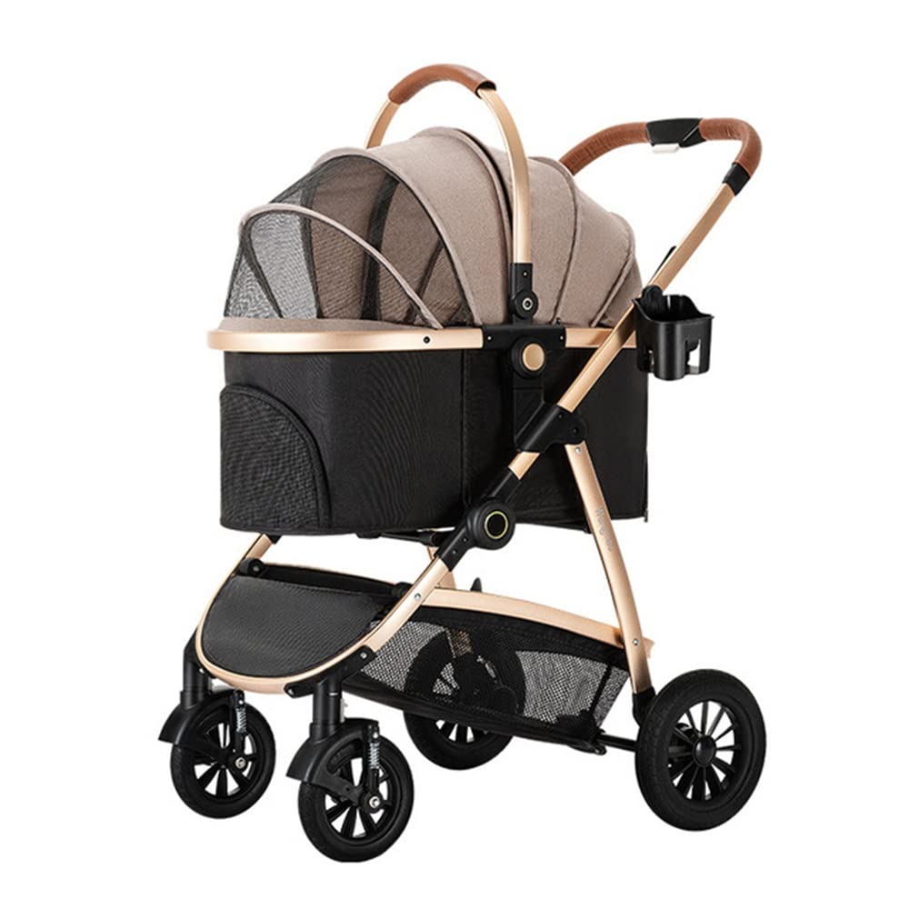 Cochecito para Perros Carrito de Paseo 3 en 1 Cochecitos para Mascotas para Perros pequeños y medianos Gatos con transportador Desmontable para Viajar Diseño Plegable con una Sola Mano 44 LBS (Oro)