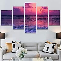 SIGNWIN 5 Panel Canvas Wall Art Landscape Ocean for Home Decorations Ready to Hang - 60