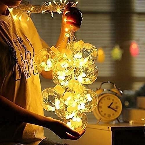 Image of 12 Ball Wish Ball Curtain LED Diwali Lights 3 Meter String Lights Window Curtain Led Lights for Decoration with 8 Flashing Mode for Festival Home (6+6 Light, Warm White)