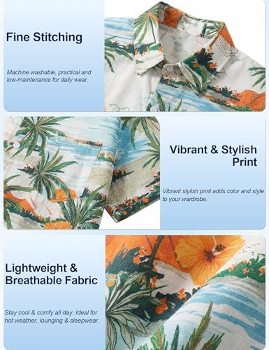 Image of Venzina Men's Floral Print Shirt - Stylish Summer Top for Lounge, Sleep & Beach Wear Lightweight Casual Shirt for Men Nightwear Pyjama Kurta