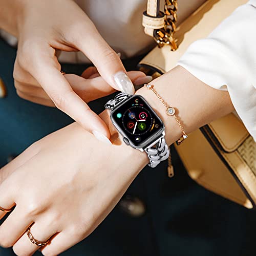 Image of VISOOM Bracelet Compatible for Series 11 /10 /9 /8 /se Apple Watch Band 46 /45 /44 /42 /41 /40 /38mm Series 7 /SE Women Dressy Luxury Wristband Jewelry Metal Watch Strap for iWatch Series 6 /5 /4 /3 /2 /1